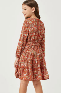 Rust Floral Tiered Dress